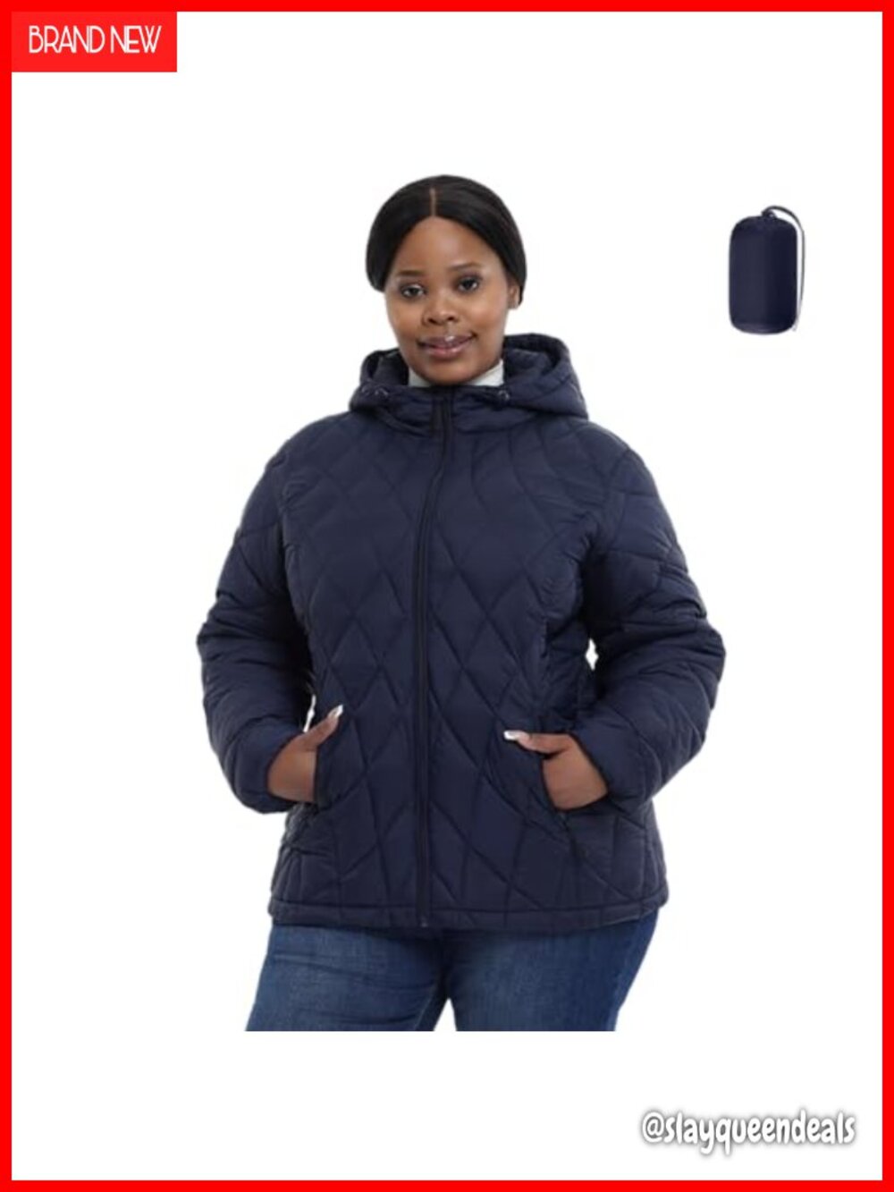 Plus Size Packable Puffer Jacket 1X-6X Water-Resistant Lightweight Winter Coat